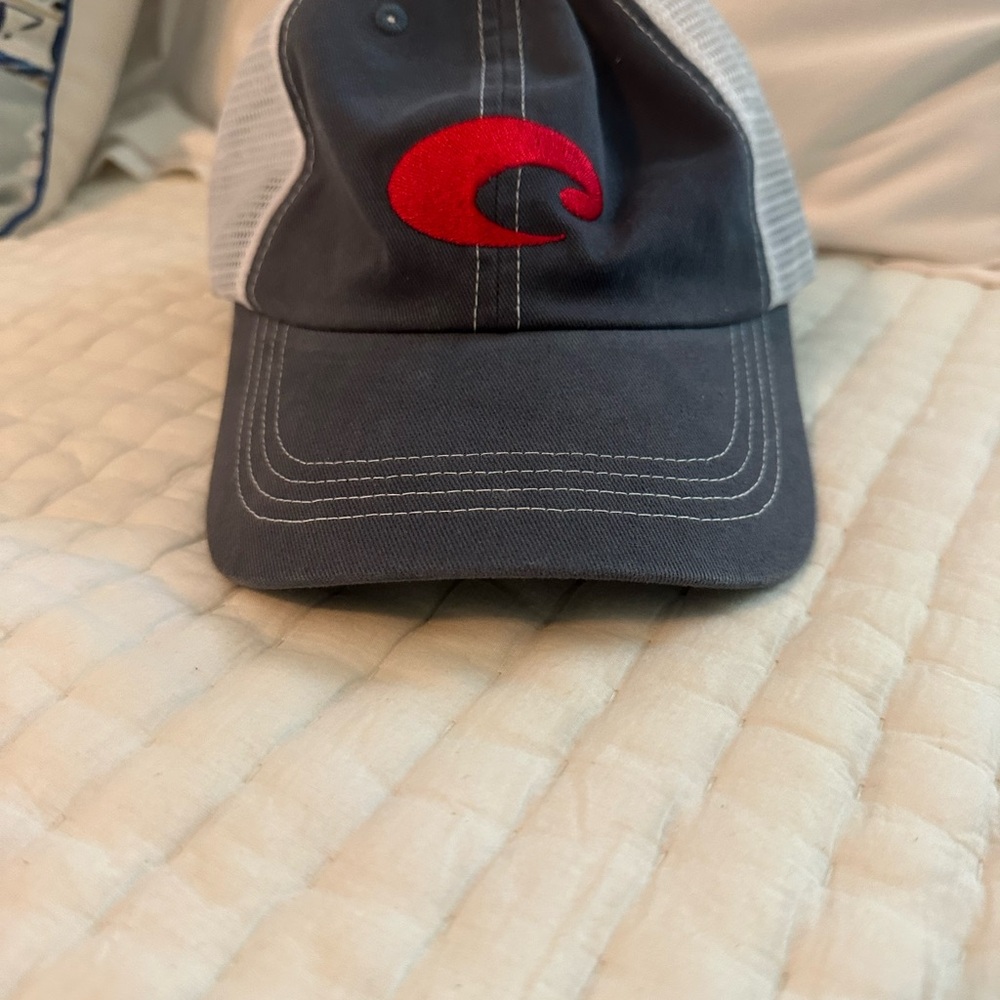 Gray and White Costa Trucker Hat with Red Logo